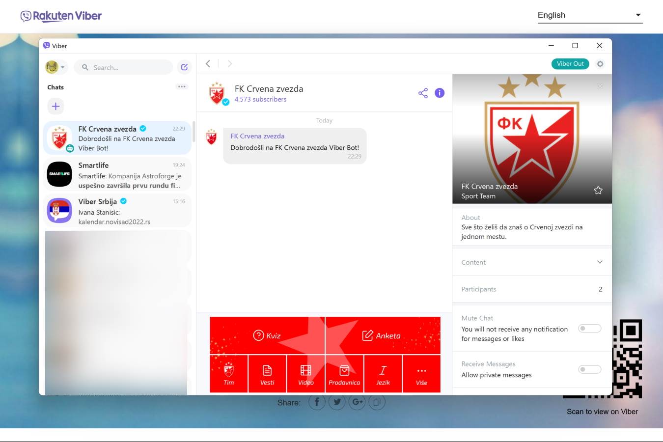 FK Crvena zvezda Viber čet bot