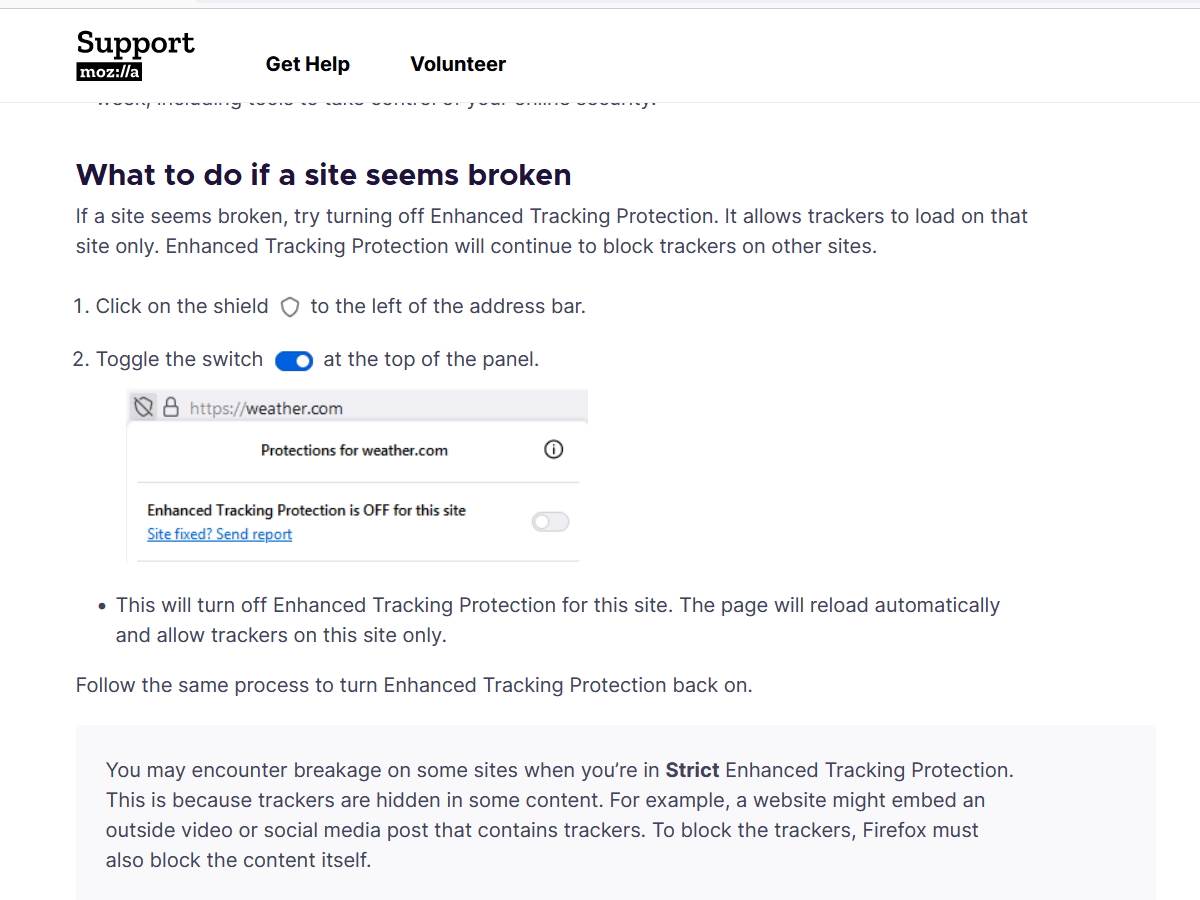 Firefox tracker opcija isključivanje za sajt