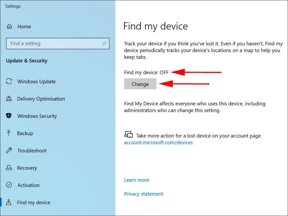 Find My Device Change