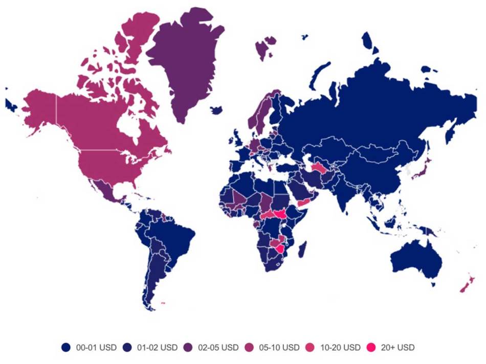 Mapa cena mobilnog interneta u svetu