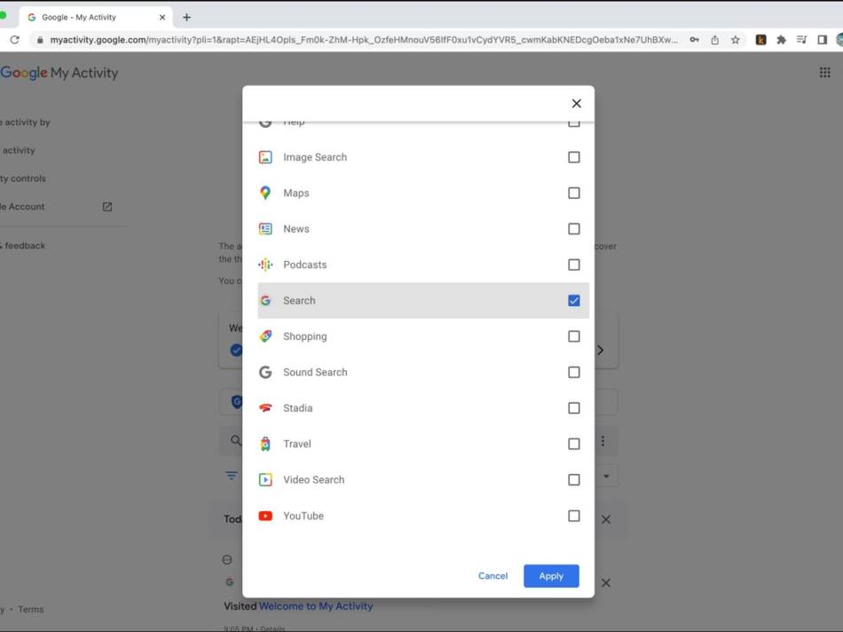 Google search history