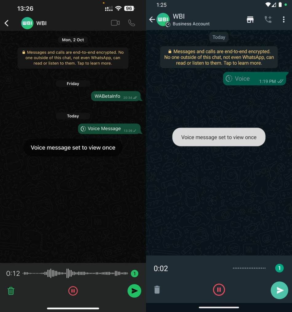 nova WhatsApp opcija View once