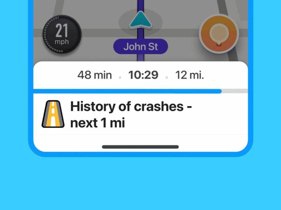 Waze upozorenje o istoriji sudara