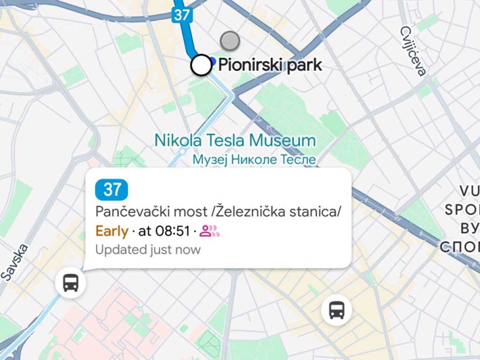 Google Maps lokacija gradskog prevoza