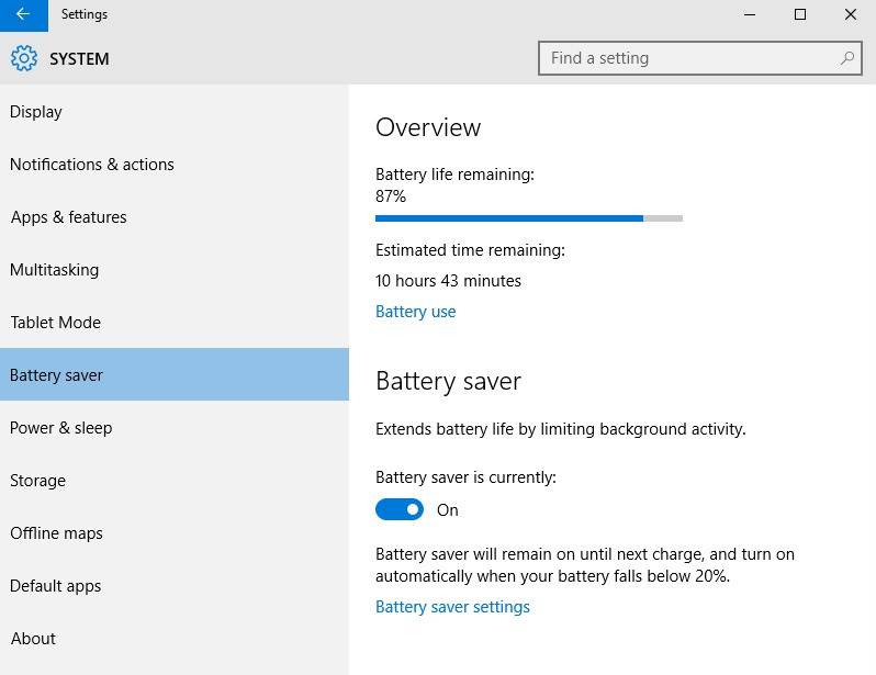 Windows 10 battery saver