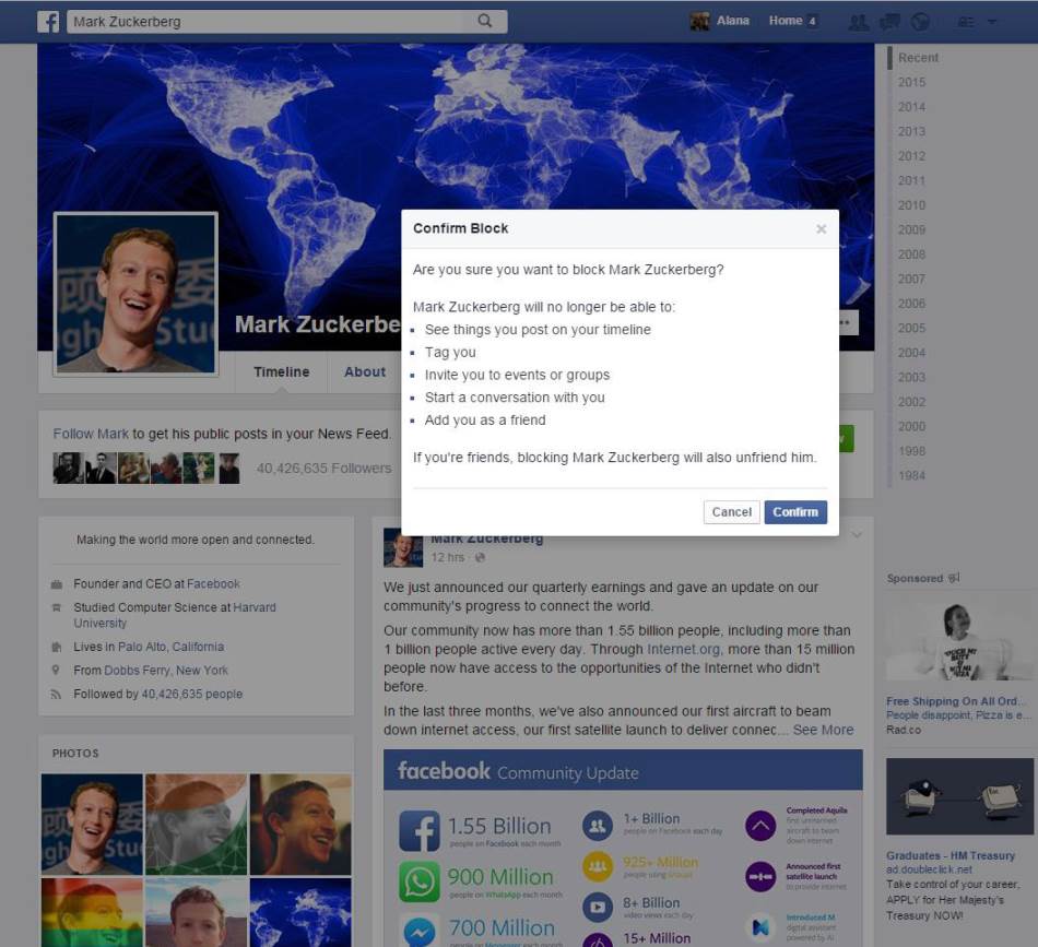 Mark Cukerberg ne može se blokirati na Facebooku