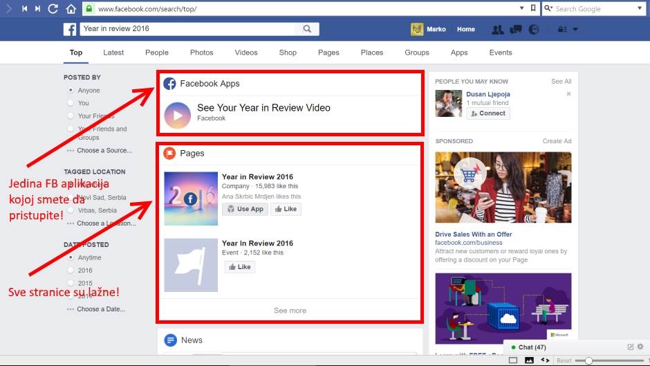 Lažni Facebook Year in Review2016 profil