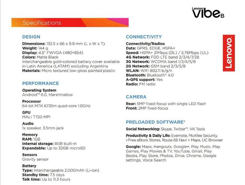 Lenovo Vibe B u Srbiji cena, prodaja, kupovina, specifikacije, 