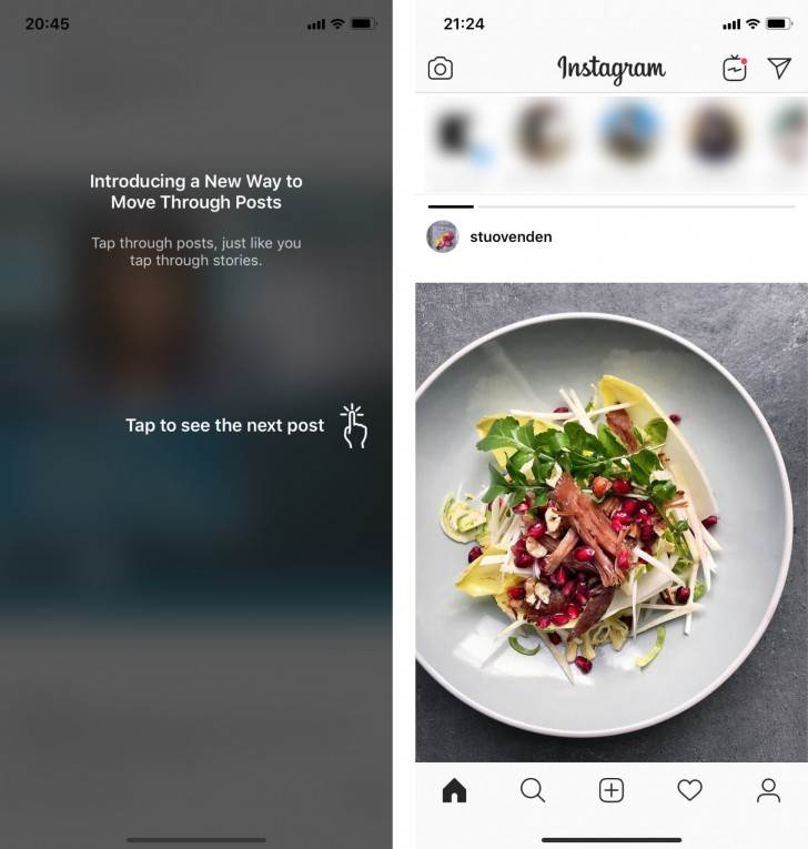 Instagram promena, Instagram pregled sadržaja promenjen Instagram Feed Scroll Swipe