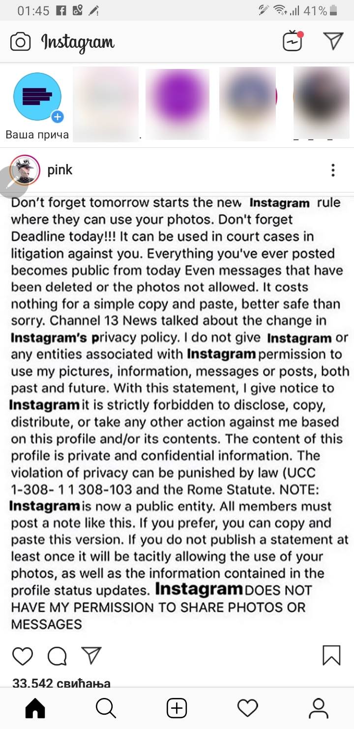 Instagram zabrana deljenja podataka lažna objava, Instagram prevara ne nasedajte