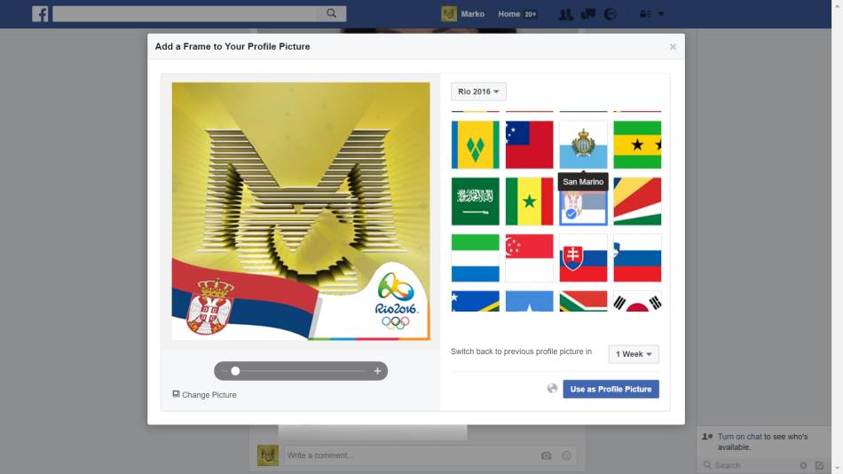 Rio 2016 srpska zastava Facebook profil