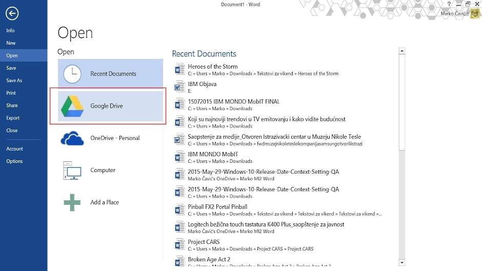 Google Drive u Microsoft Office aplikaciji