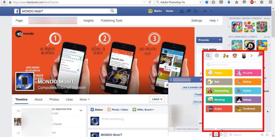 Facebook Mesnger pretraga stikera i slicica