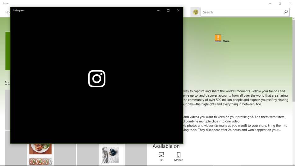 Instagram Windows 10 aplikacija