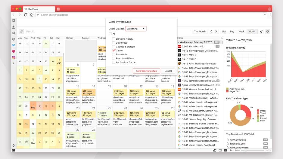 Vivaldi v1.8 ažuriranje History dodatak