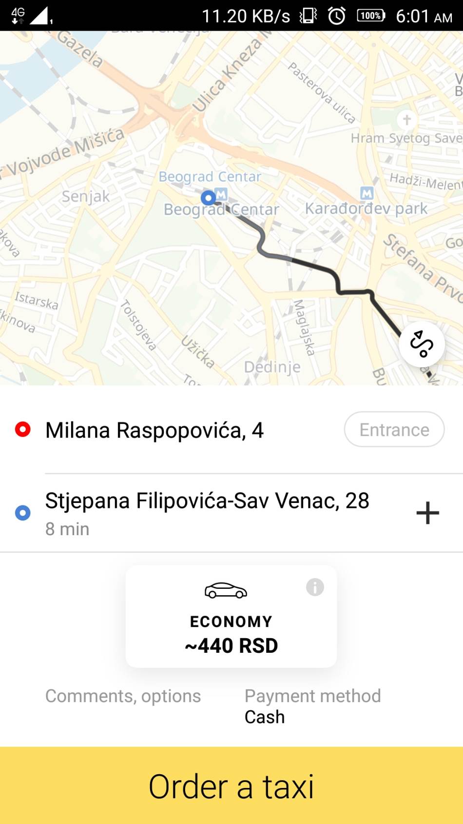 Yandex taksi aplikacija za Yandex taksi