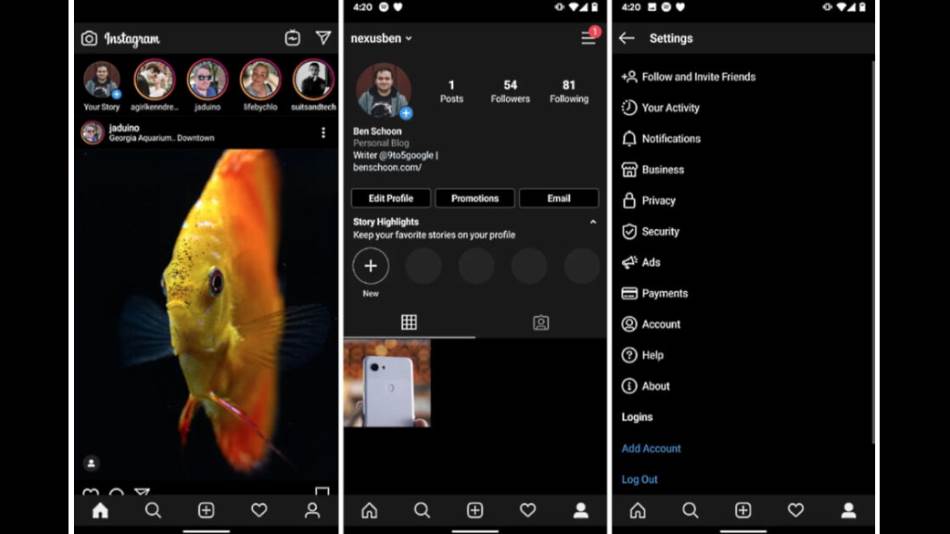 Instagram Dark Mode, Instagram Dark Mode kako aktivirati, Instagram BETA Dark Mode