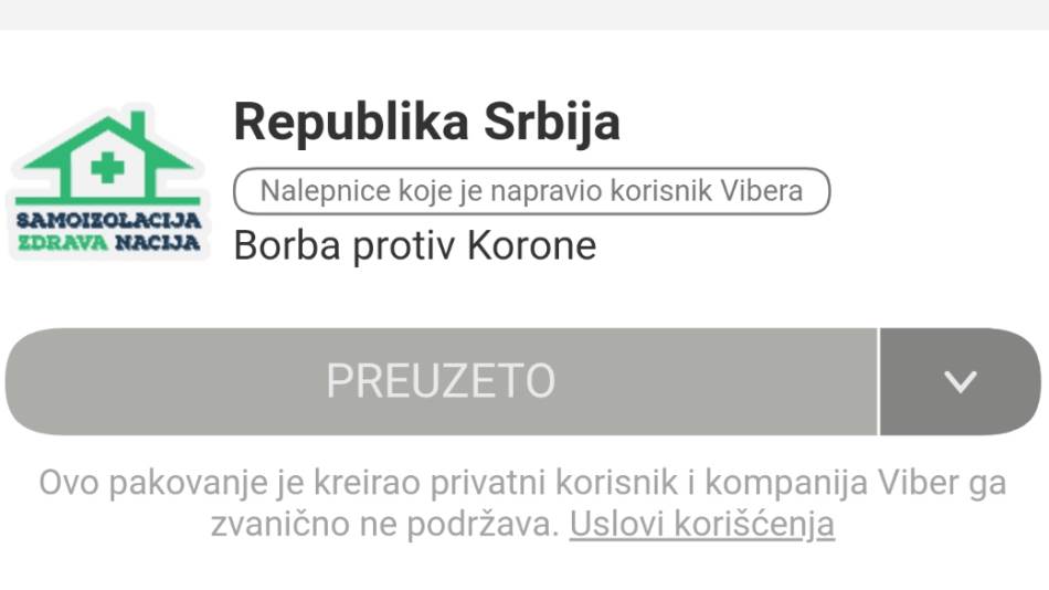 Viber stikeri Republika Srbija korona virus, Viber #OstaniKodKuce Republika Srbija stikeri korona