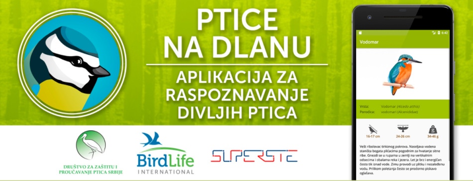 aplikacija ptice na dlanu koje ptice se nalaze u Srbiji