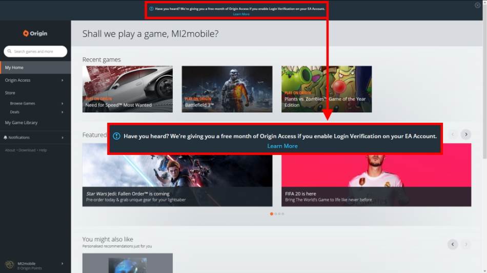 EA Origin Access Basic besplatno mesec dana, Kako da igram Origin EA igre besplatno, EA Origin 2FA