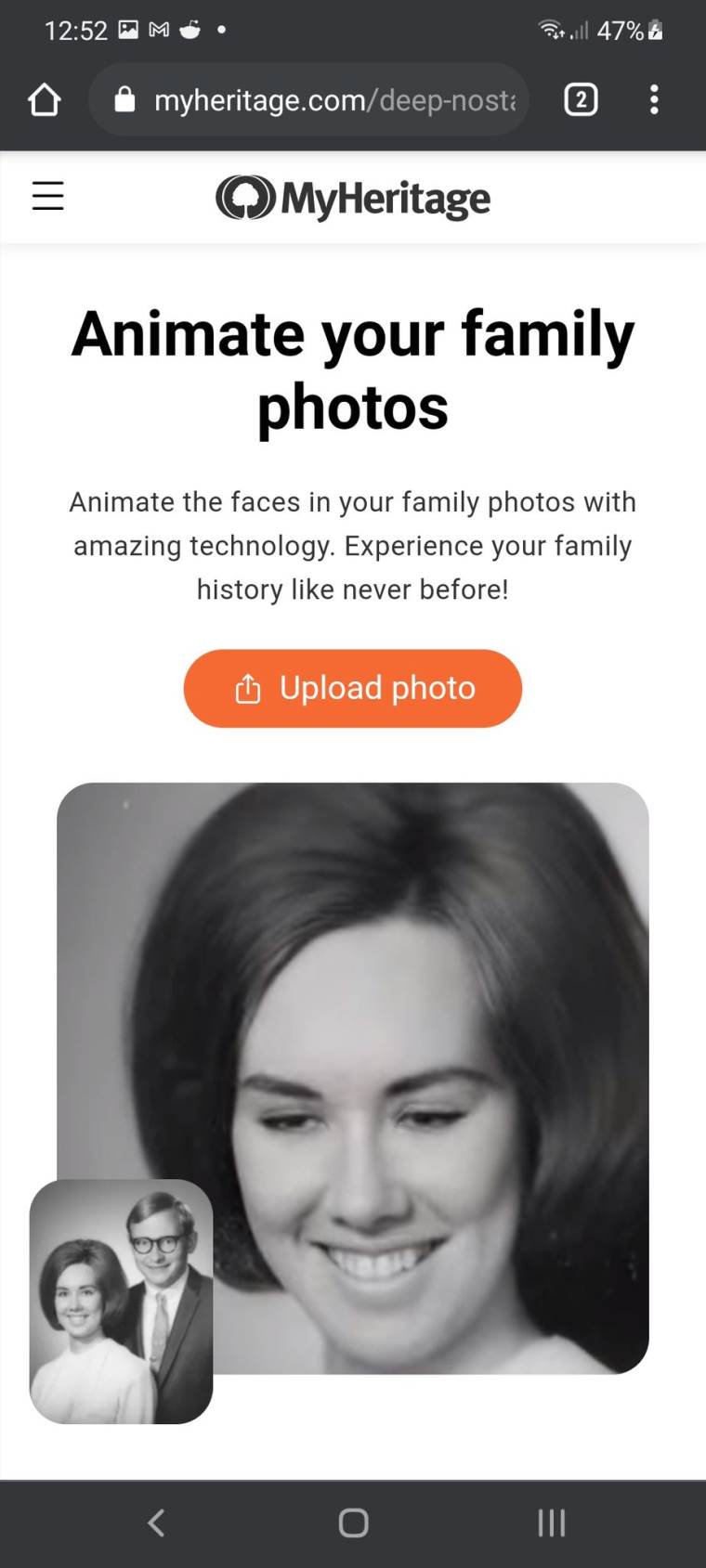 my heritage deep nostalgia veštacka inteligencija crno-bela fotografija