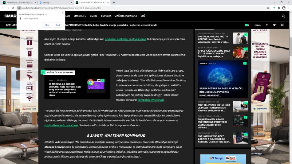 kako aktivirati push notifikacije vesti obaveštenja prijem na uređaj računar telefon saveti uputstvo