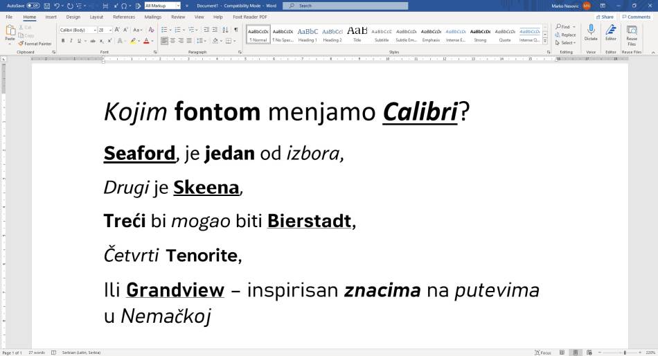 Fontovi koji menjaju Calibri