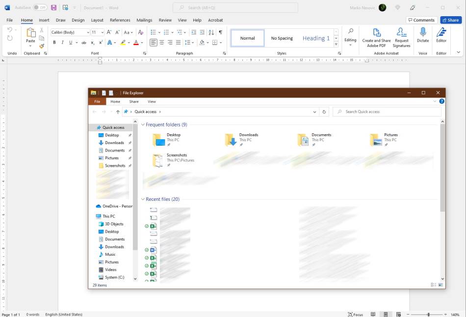 Windows i Word prozori sa drugačijim temama