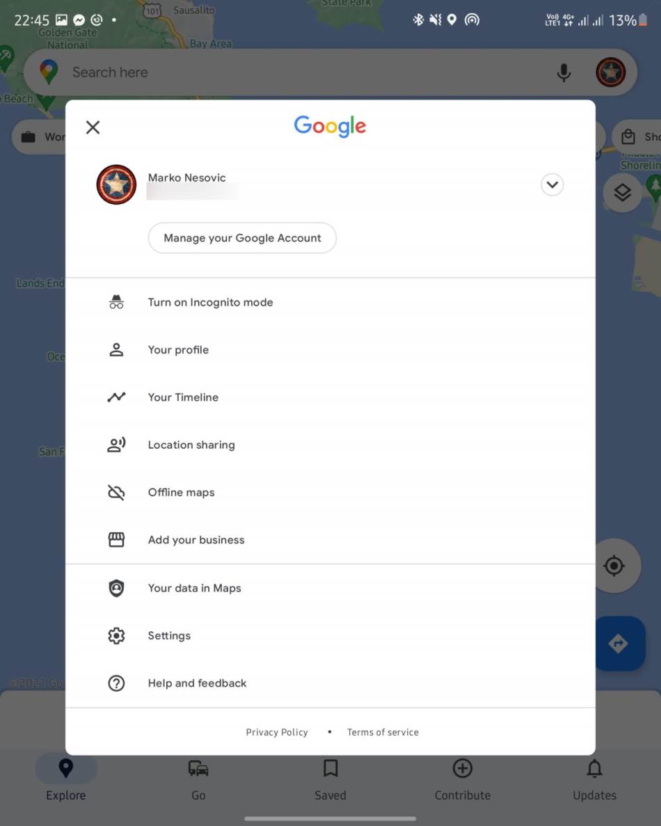 Incognito mod u meniju sa opcijama