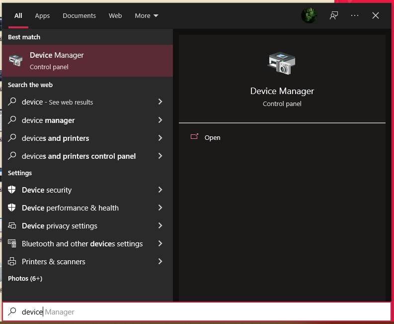 Device Manager u Start meniju