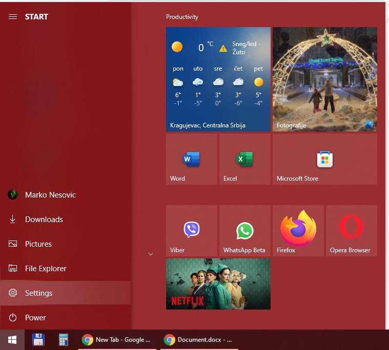 Opcija Settings u Windows 10 Start meniju