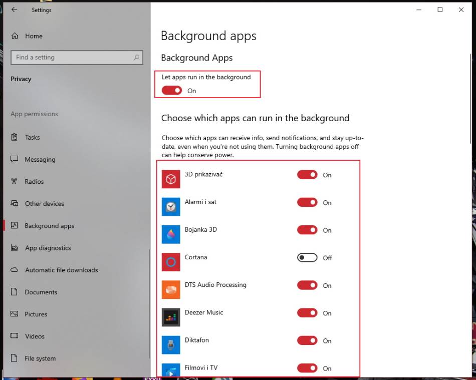 Podešavanje aplikacija koje rade u pozadini