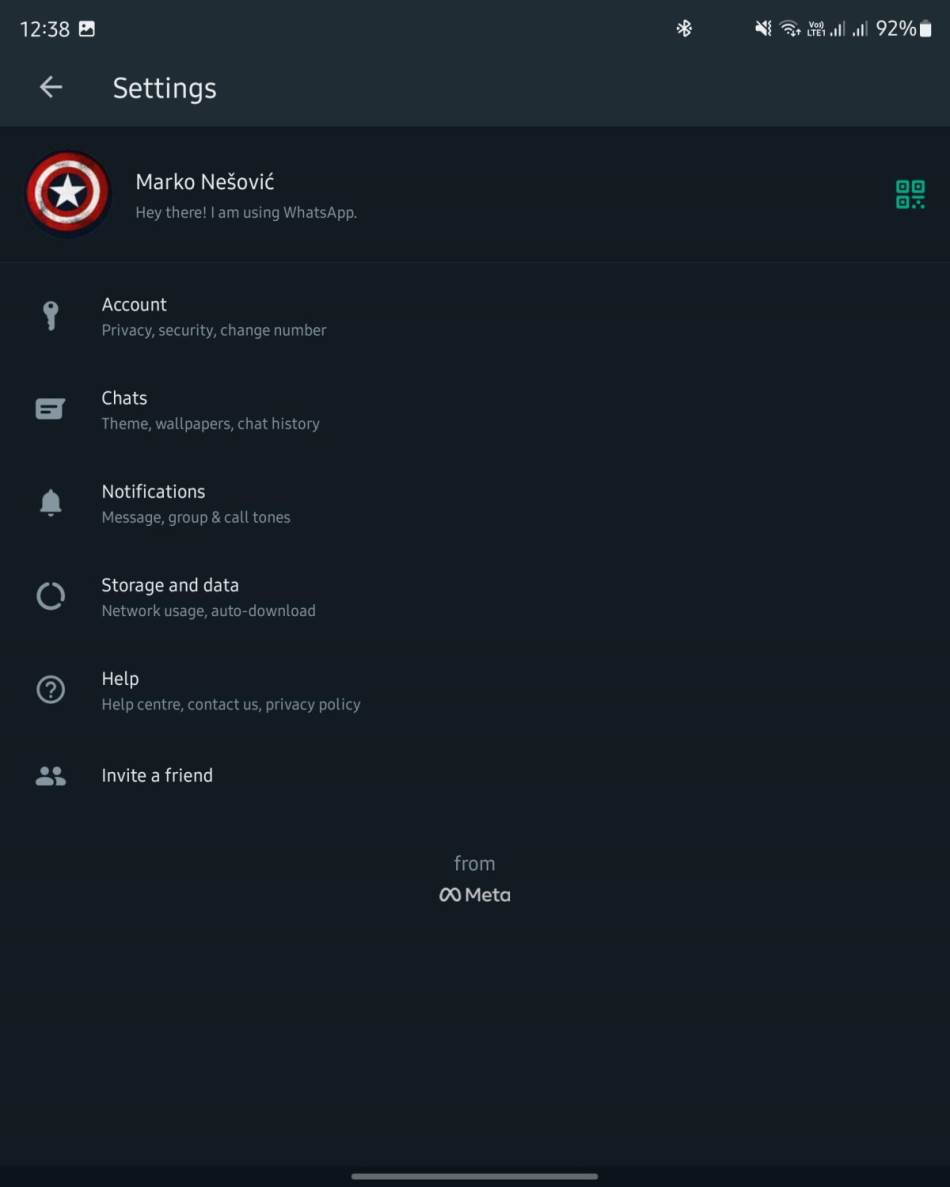 WhatsApp podešavanja na mobilnoj aplikaciji