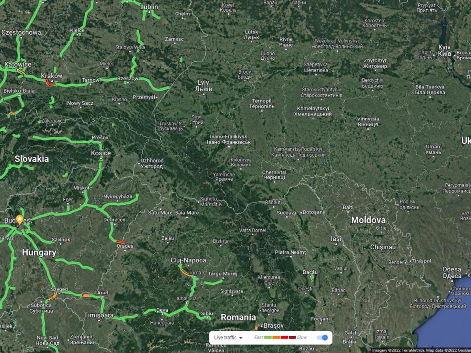 Mapa Evrope sa saobraćajnim gužvama koje su isključene u Ukrajini