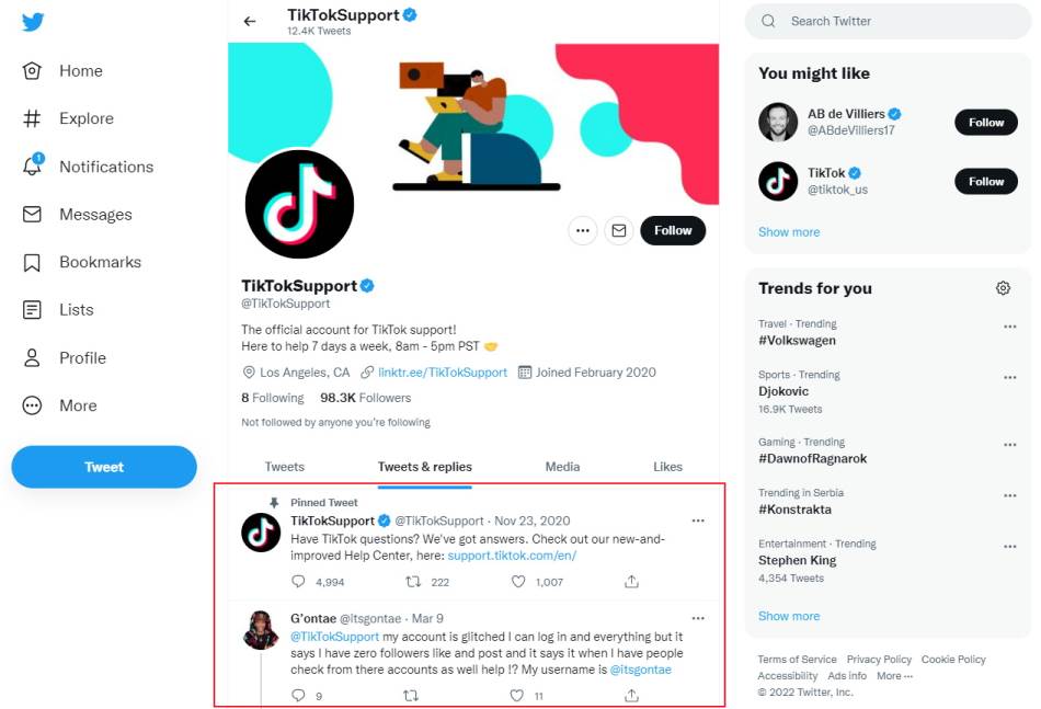 TikTok podrška na Twitter mreži