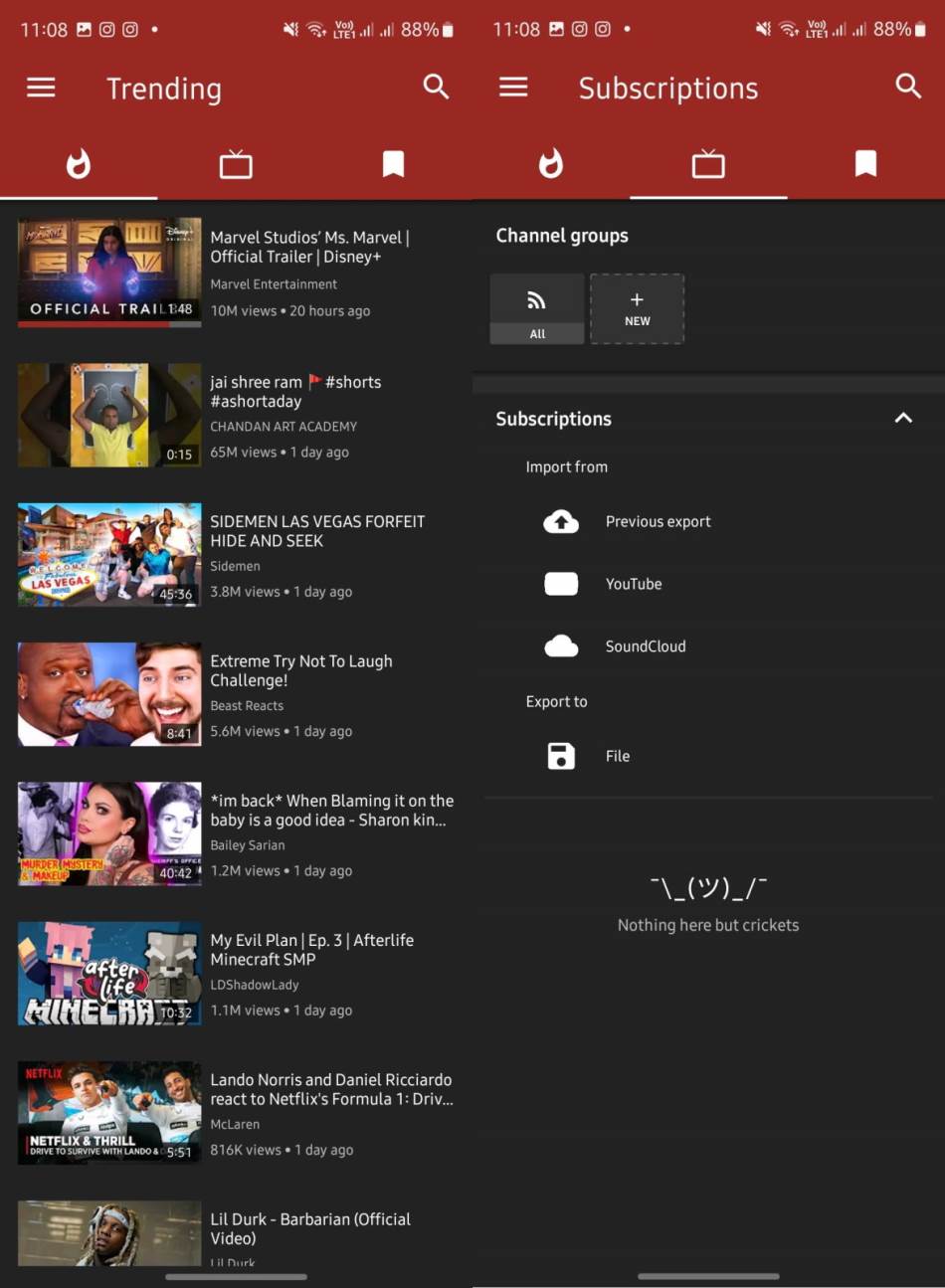 NewPipe aplikacija Trending i pretplate