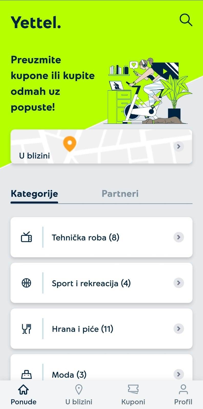 Yettel aplikacija popusti kategorije