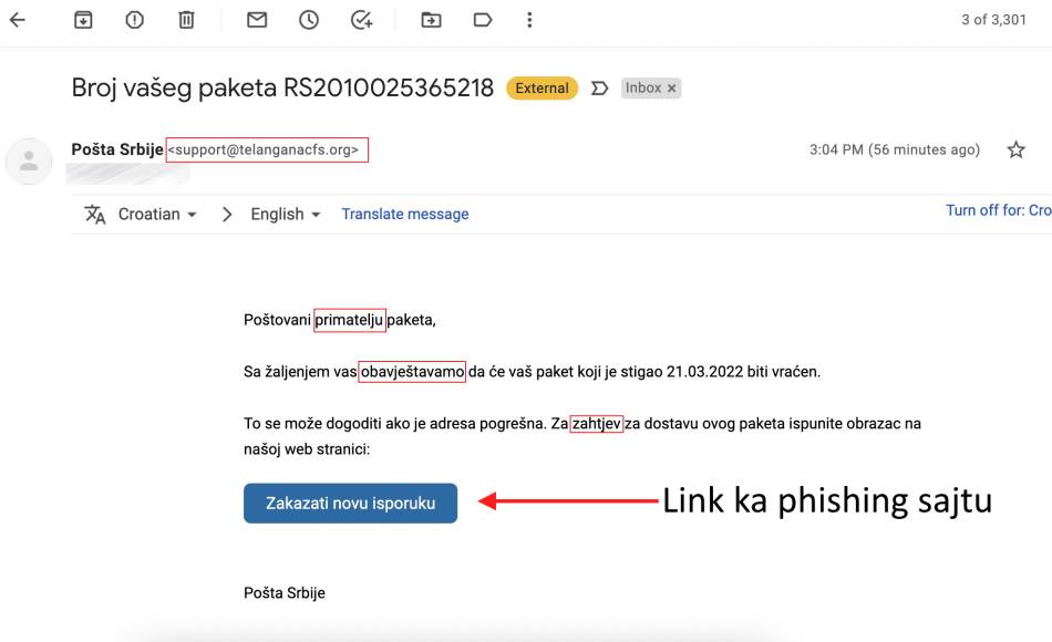 Email sa phishing napadom