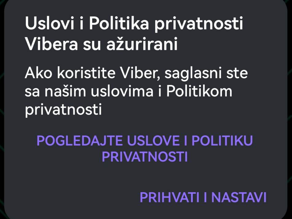Viber novi uslovi poslovanja i privatnosti