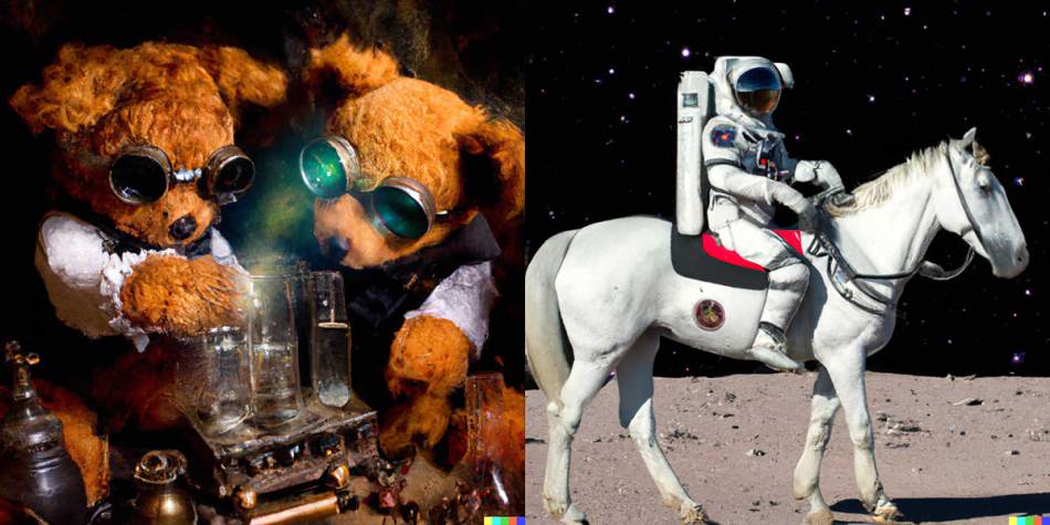 Dall-E 2 slike generisane na osnovu opisa plišane mede astronaut jaše konja