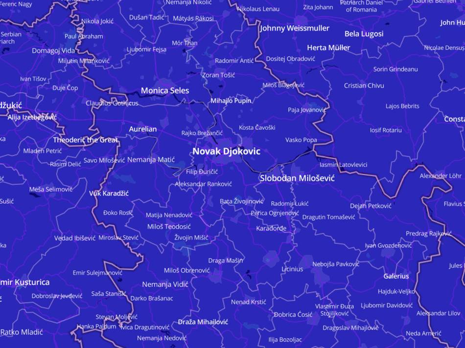 Mapa najpoznatijih ljudi rođenih u Srbiji