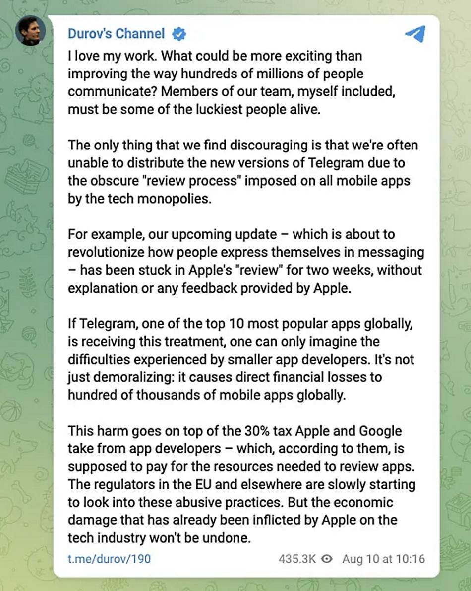 Telegram ažuriranje aplikacije kasni zbog Apple kompanije