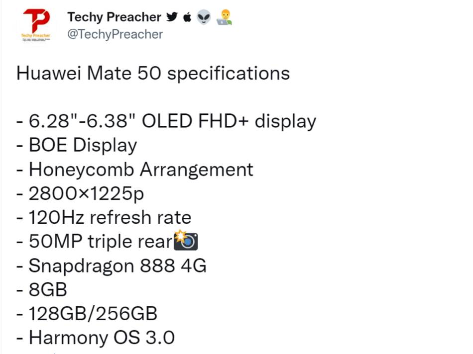 Huawei Mate 50 specifikacije
