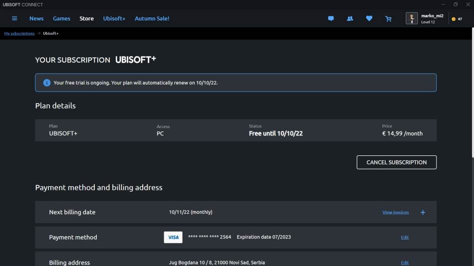 Kako otkazati Ubisoft+ pretplatu