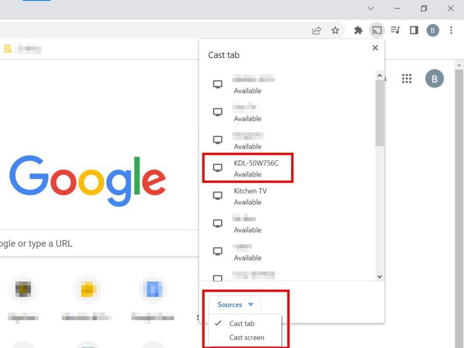 Chrome Cast tab