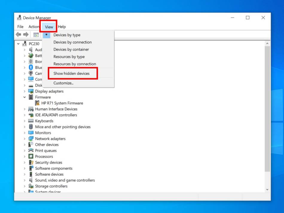 Show hidden devices